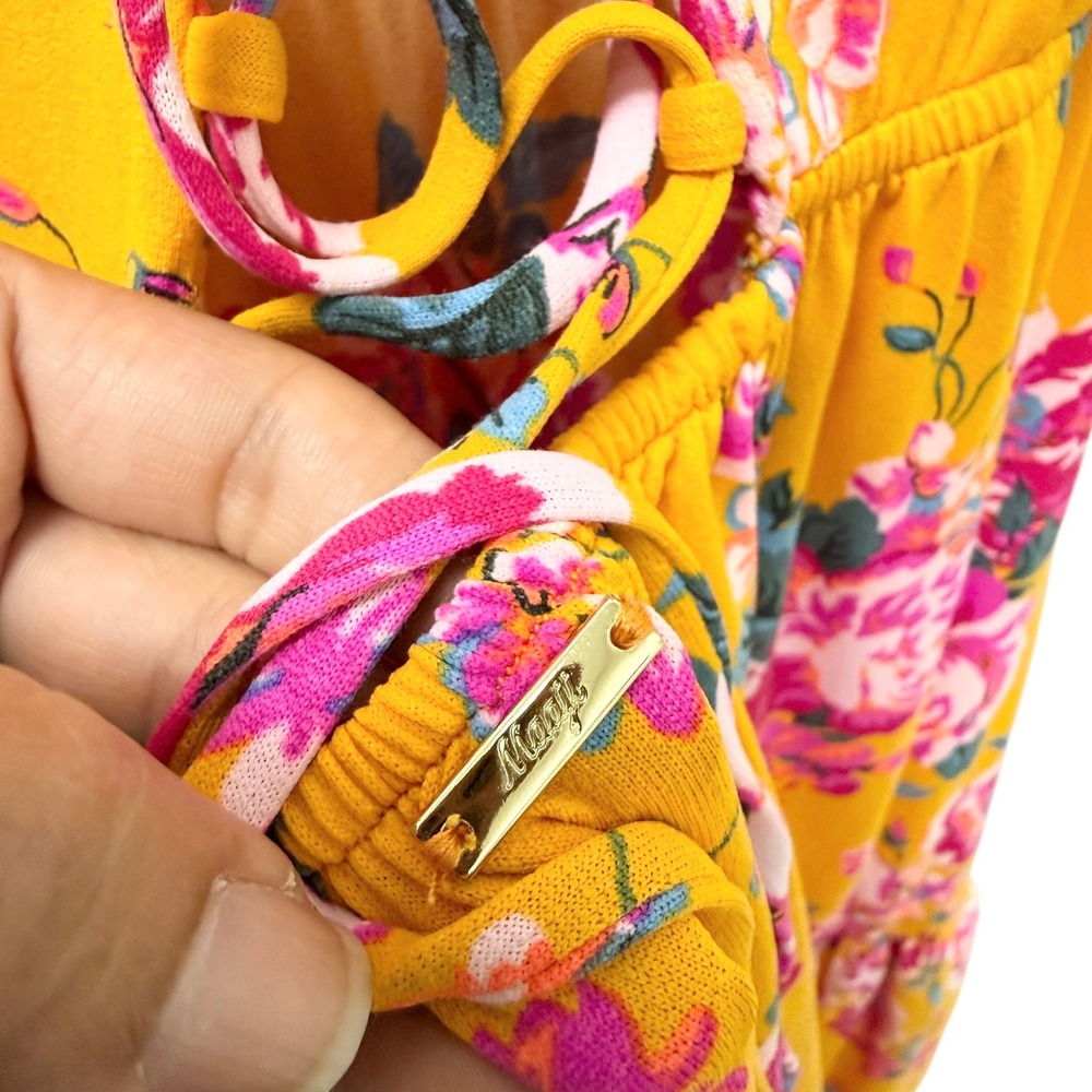 Maaji Yellow Floral Bustier Maxi Dress Lace Up Back Tiered Summer Size Medium - Picture 8 of 9